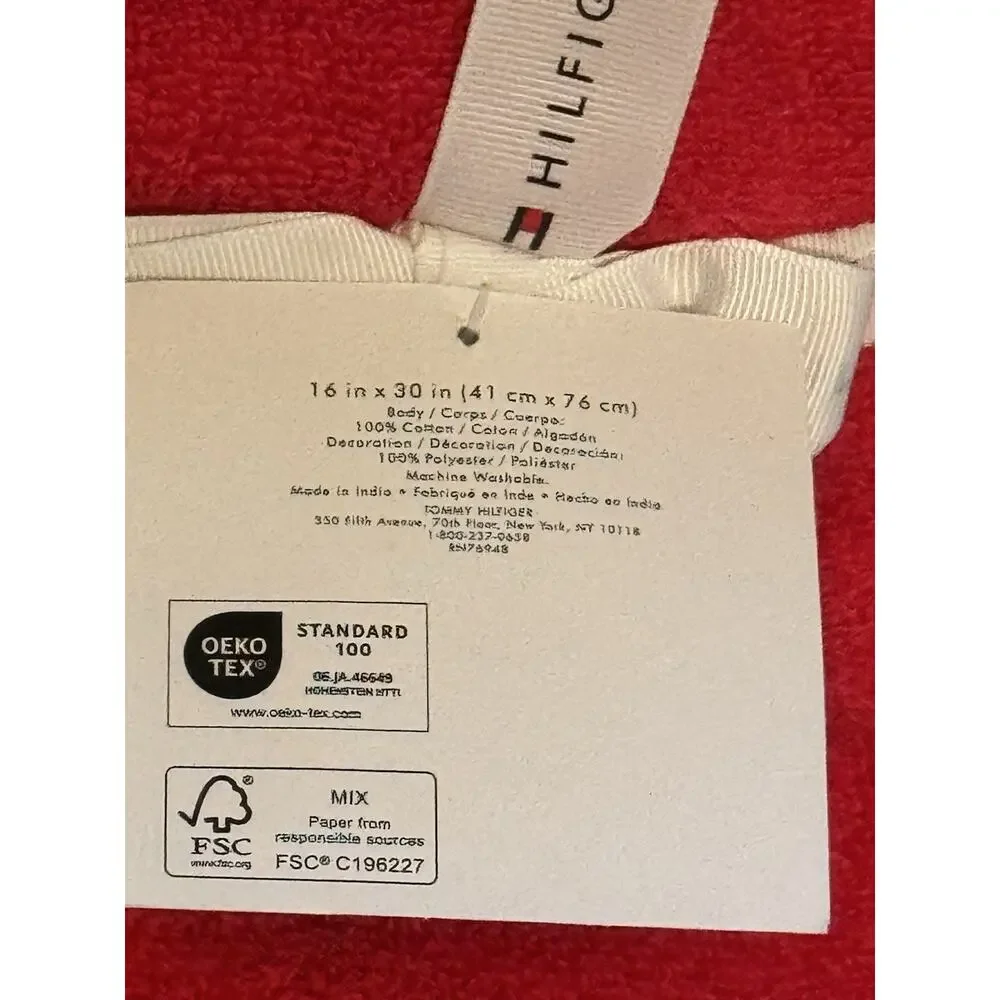 NWT Tommy Hilfiger 2 Piece Hand Towels Absorbent Cotton Red Patriotic Americana